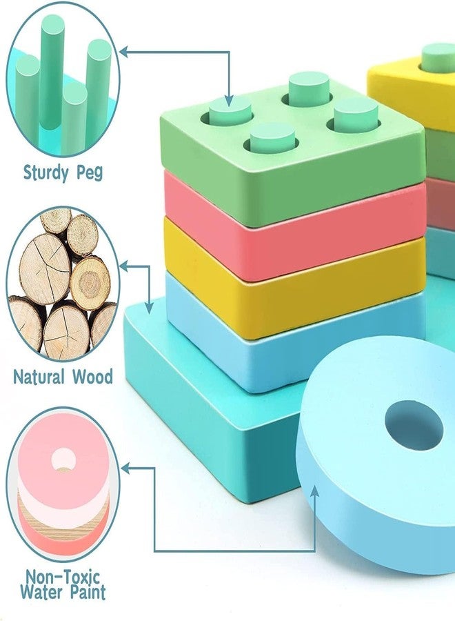 DONDA Wooden Sorting & Stacking Toys for Kids | Preschool Educational Blocks Color Recognition Shape Learning Stacker (17 PCS) - Image 3